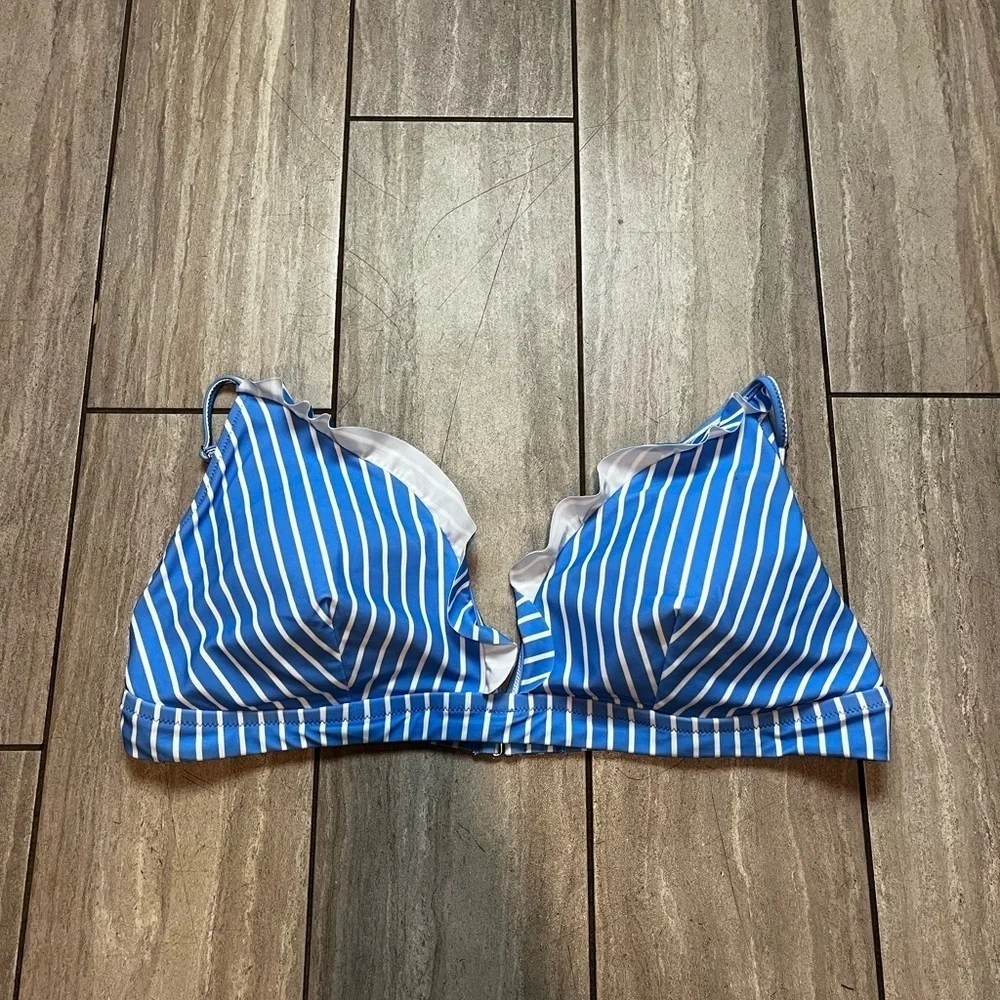 J Crew Factory Blue Stripped Bikini Top Size XXL NEW WITH TAGS